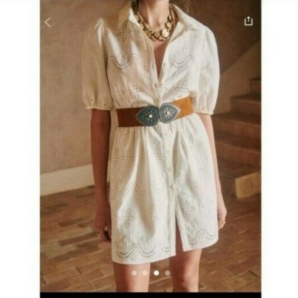 Sezane Jasmin Dress Eyelet Embroidered Ecru XL 44